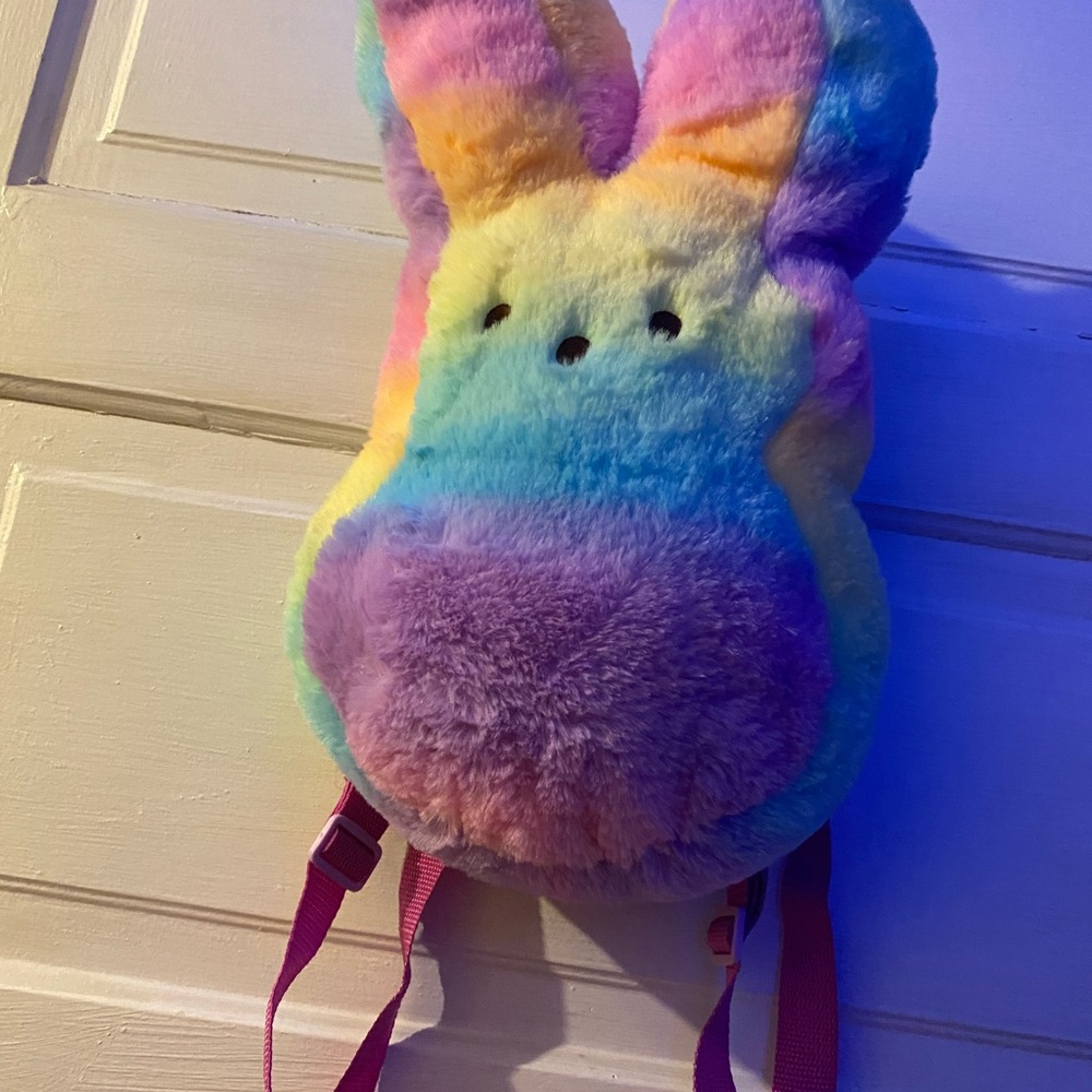 Peeps Zipper backpack Adorable Purple and Pink Stuffed Bunny Plush - Picture 9 of 14